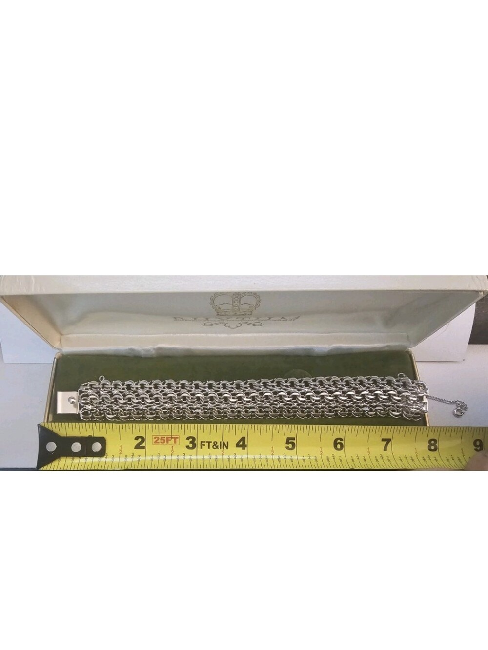 VTG NOS Sterling RHYTHM 3-Row Link 1"W Bracelet in Orig.Box 51 Grams - Picture 8 of 9
